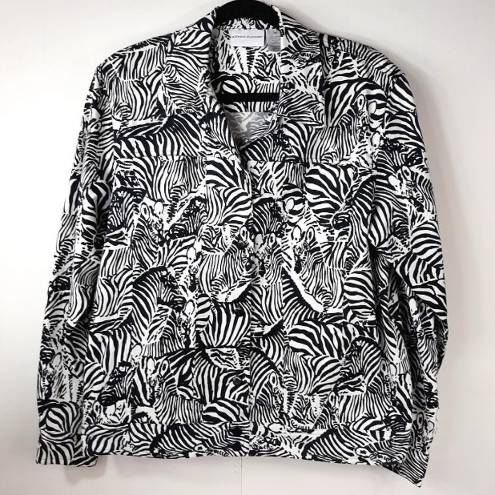 Alfred Dunner Jacket Womens 12 EUC Zebras and Zebra Animal Print Lightweight